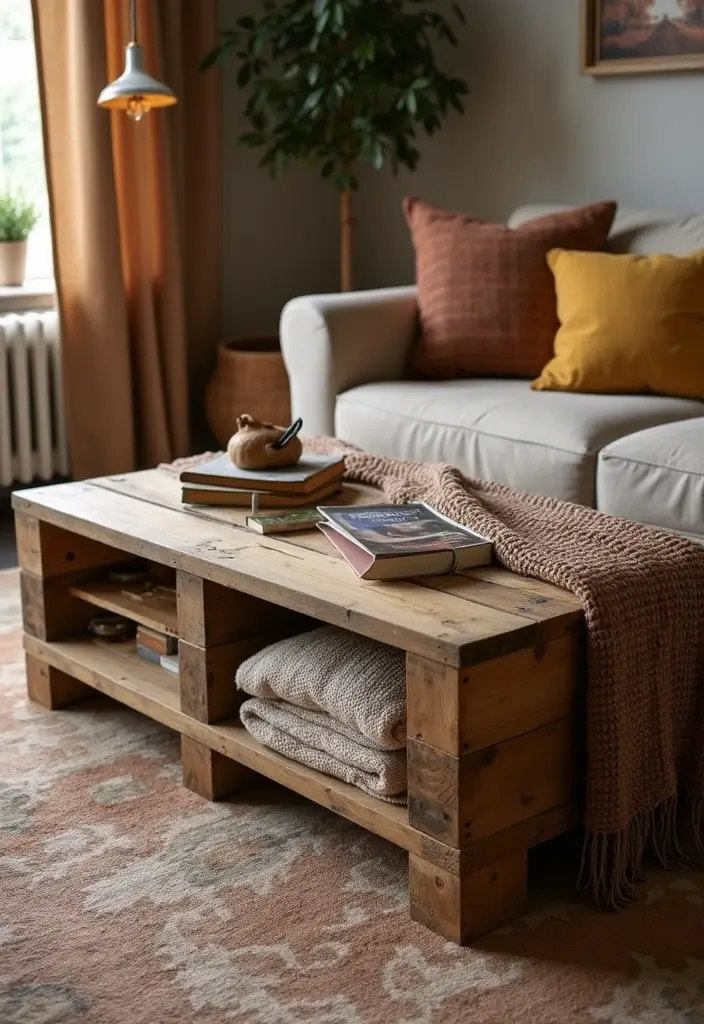 28 Living Room Pallet Ideas That Feel Rustic and Creative - 1. Pallet Coffee Table with Storage