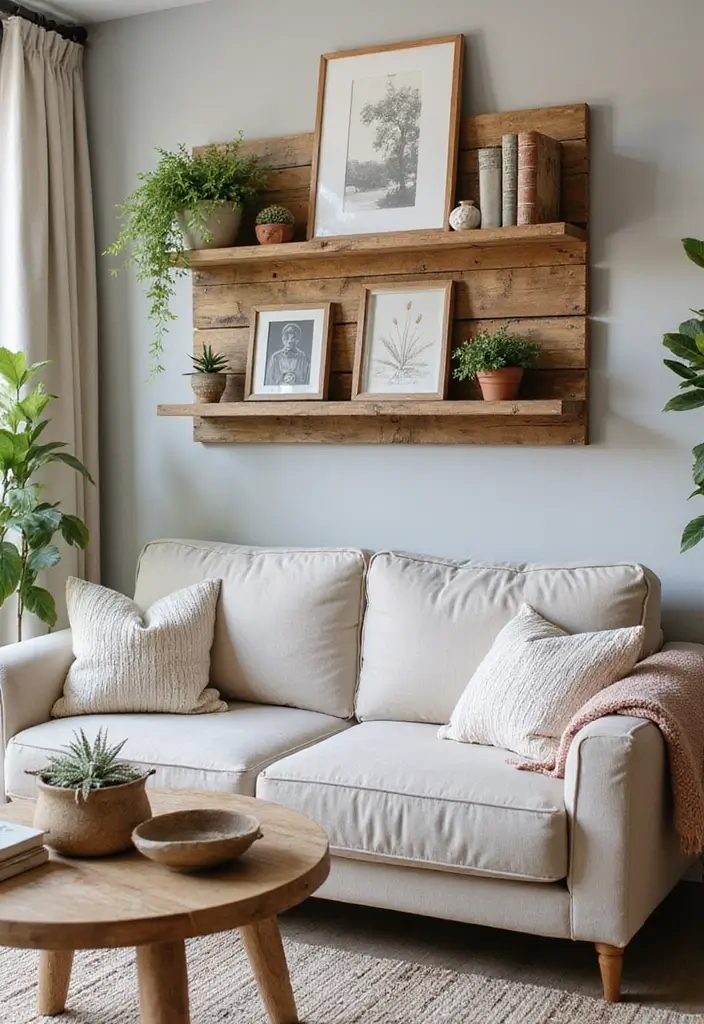 28 Living Room Pallet Ideas That Feel Rustic and Creative - 10. Pallet Decorative Shelves
