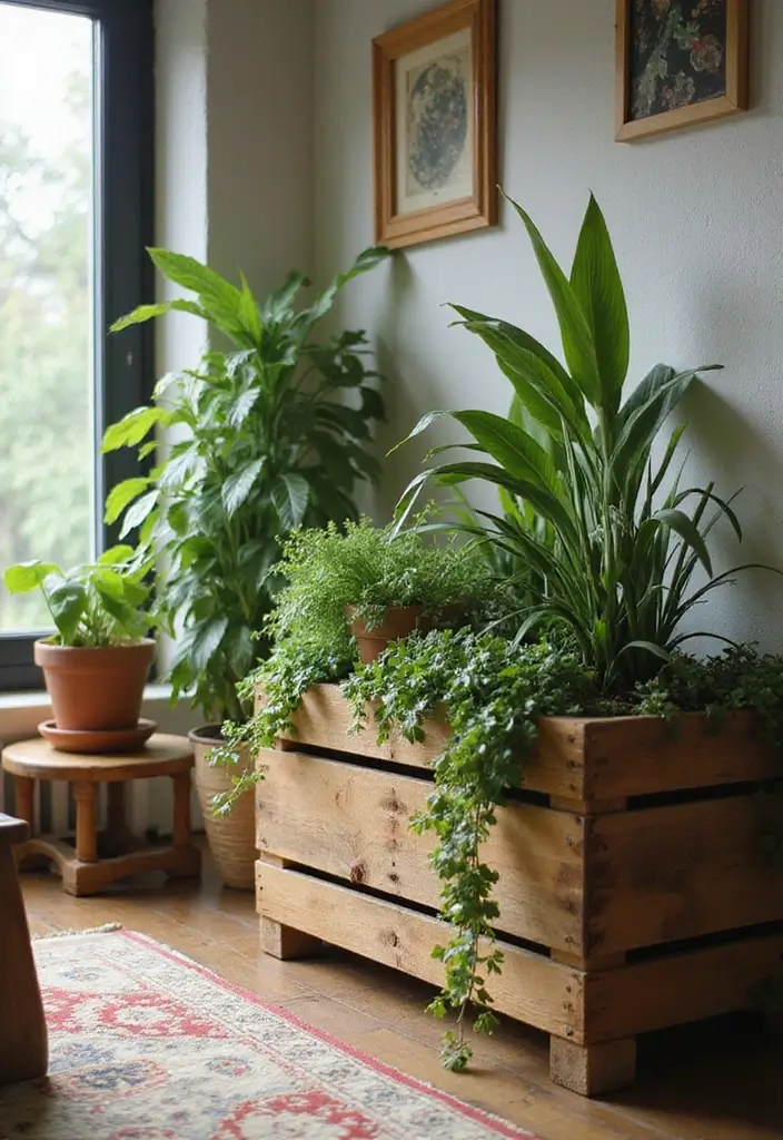 28 Living Room Pallet Ideas That Feel Rustic and Creative - 15. Pallet Planters for Indoor Plants