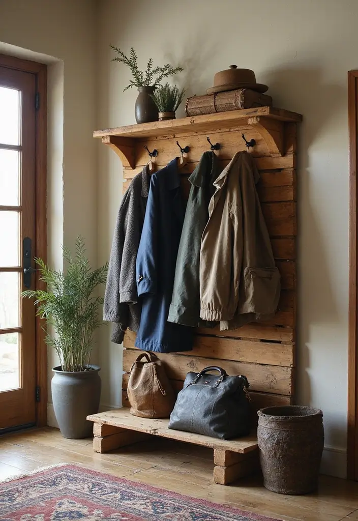 28 Living Room Pallet Ideas That Feel Rustic and Creative - 16. Pallet Coat Rack