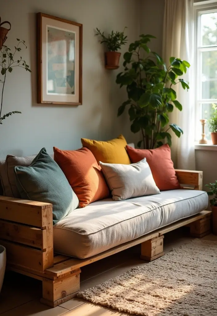 28 Living Room Pallet Ideas That Feel Rustic and Creative - 2. Pallet Sofa for Cozy Gatherings