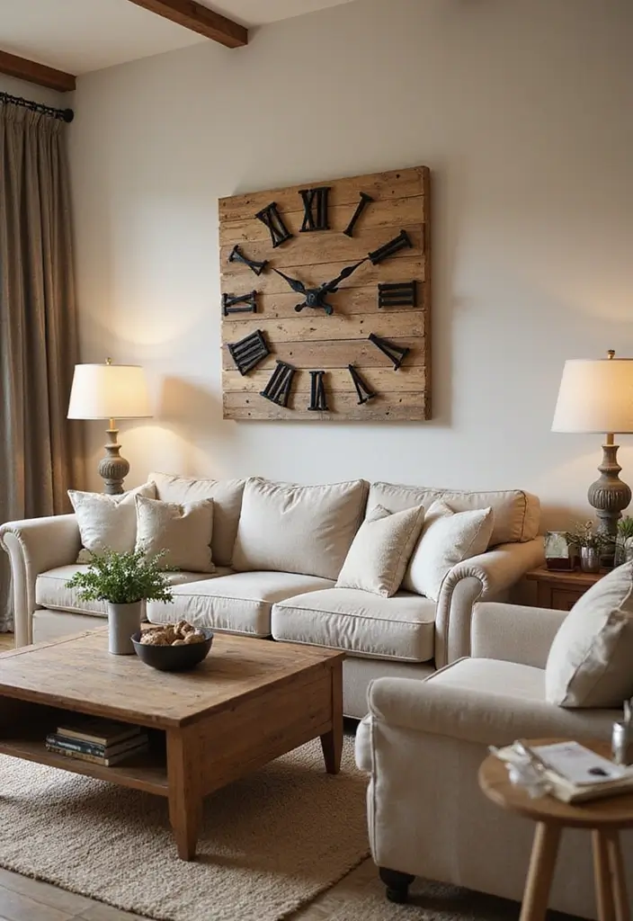 28 Living Room Pallet Ideas That Feel Rustic and Creative - 28. Pallet Wall Clock