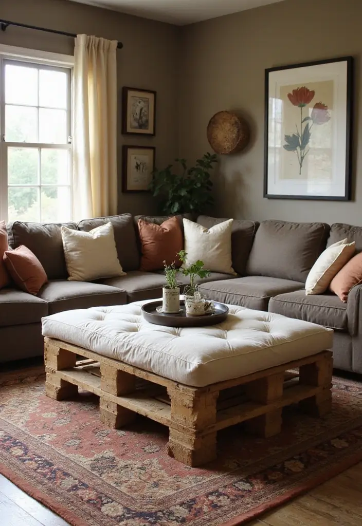 28 Living Room Pallet Ideas That Feel Rustic and Creative - 7. Pallet Ottoman for Extra Seating