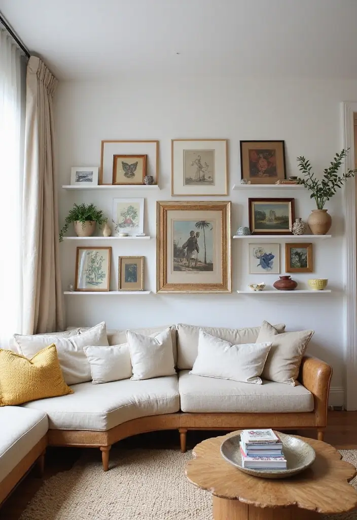 28 Living Room Setting Ideas That Feel Balanced and Inviting - 11. Artistic Touches for Unique Flair