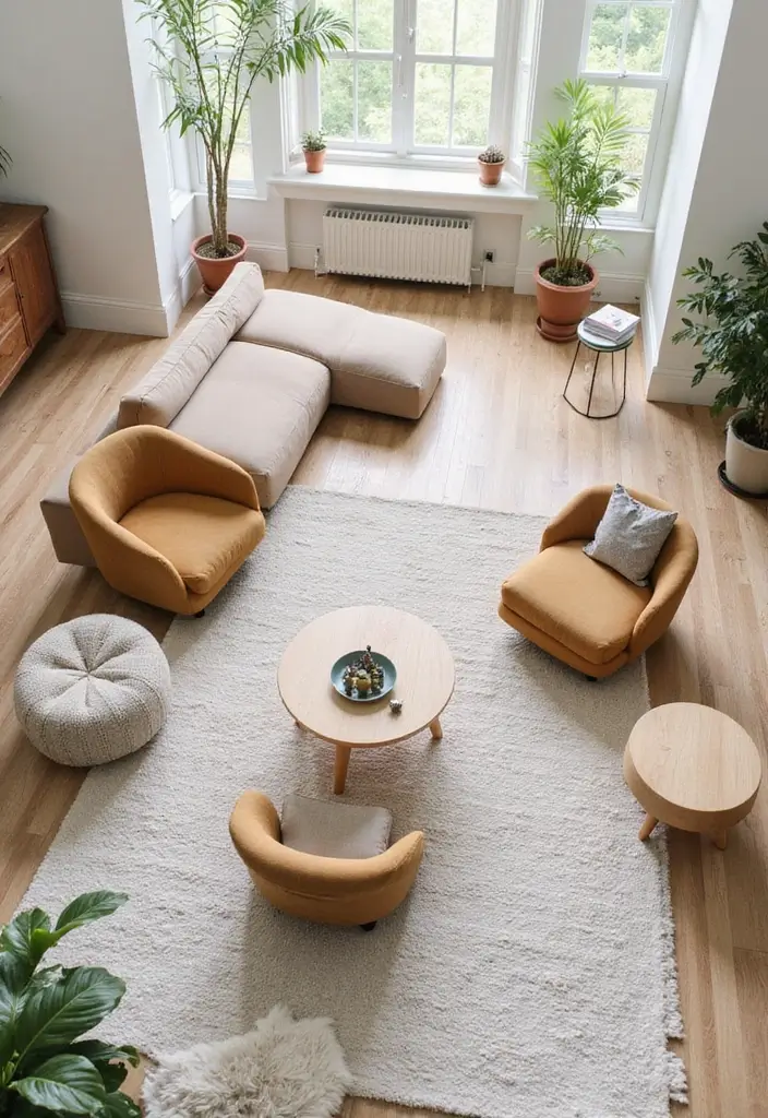 28 Living Room Setting Ideas That Feel Balanced and Inviting - 19. Flexible Layouts for Social Gatherings