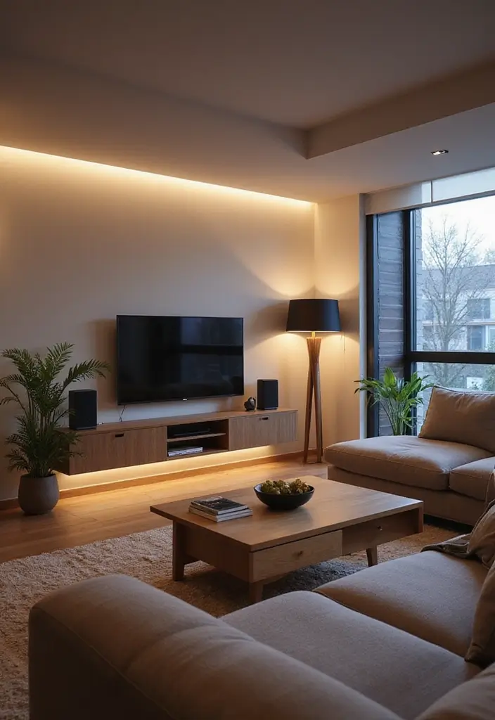 28 Living Room Setting Ideas That Feel Balanced and Inviting - 20. Smart Tech Integration