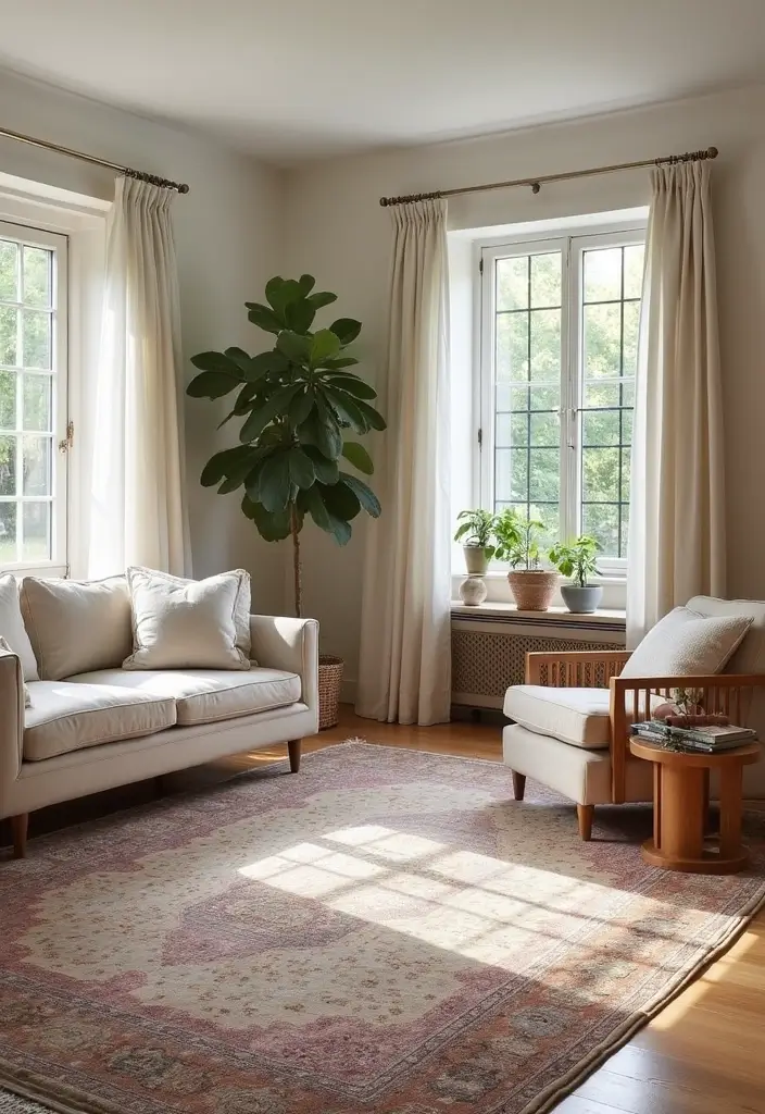 28 Living Room Setting Ideas That Feel Balanced and Inviting - 24. Creating Zones with Rugs