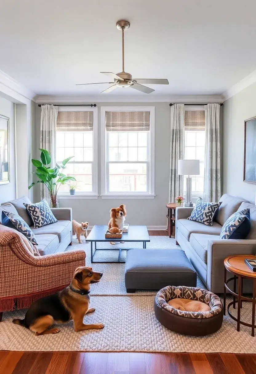 28 Living Room Setting Ideas That Feel Balanced and Inviting - 25. Pet-Friendly Design