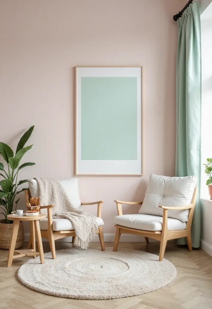 28 Living Room Setting Ideas That Feel Balanced and Inviting - 6. Soft Pastels for a Cozy Retreat