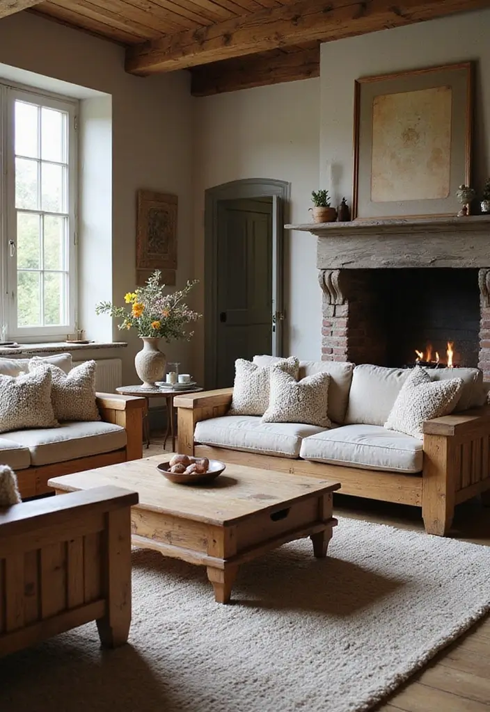 28 Living Room Setting Ideas That Feel Balanced and Inviting - 9. Warm Woods and Cozy Knits