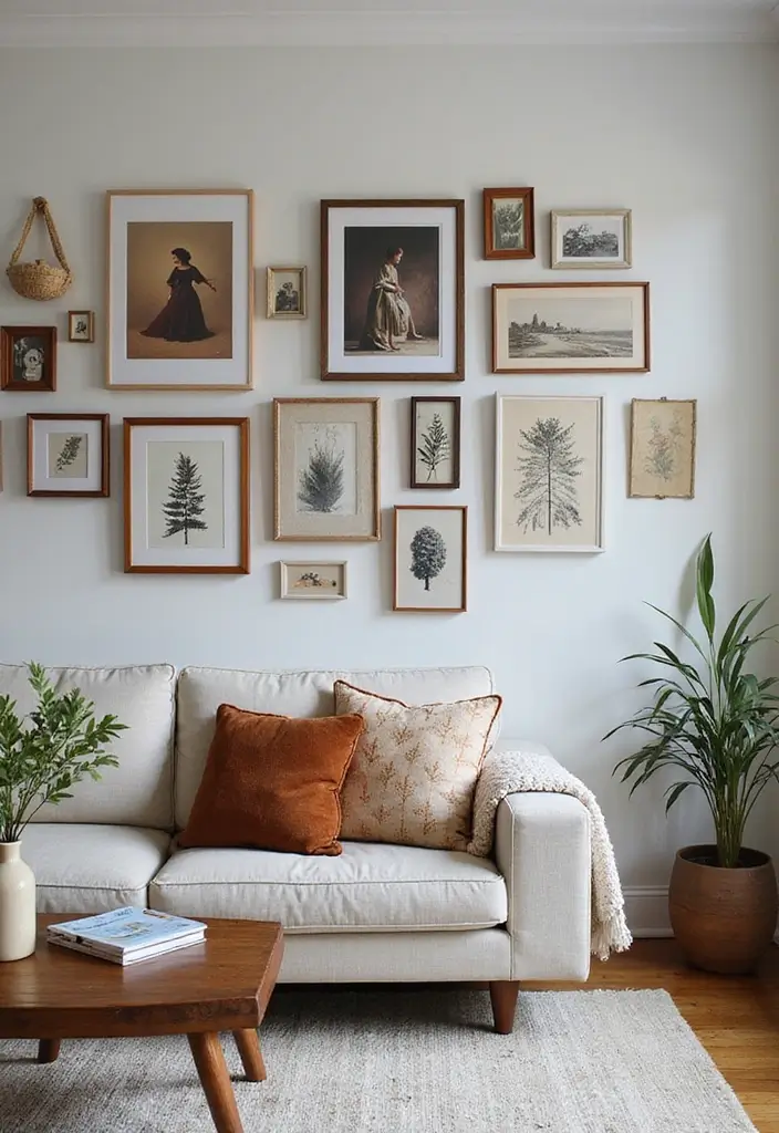 28 Low Seating Living Room Ideas That Feel Relaxed and Inviting - 15. Personal Touches with Art