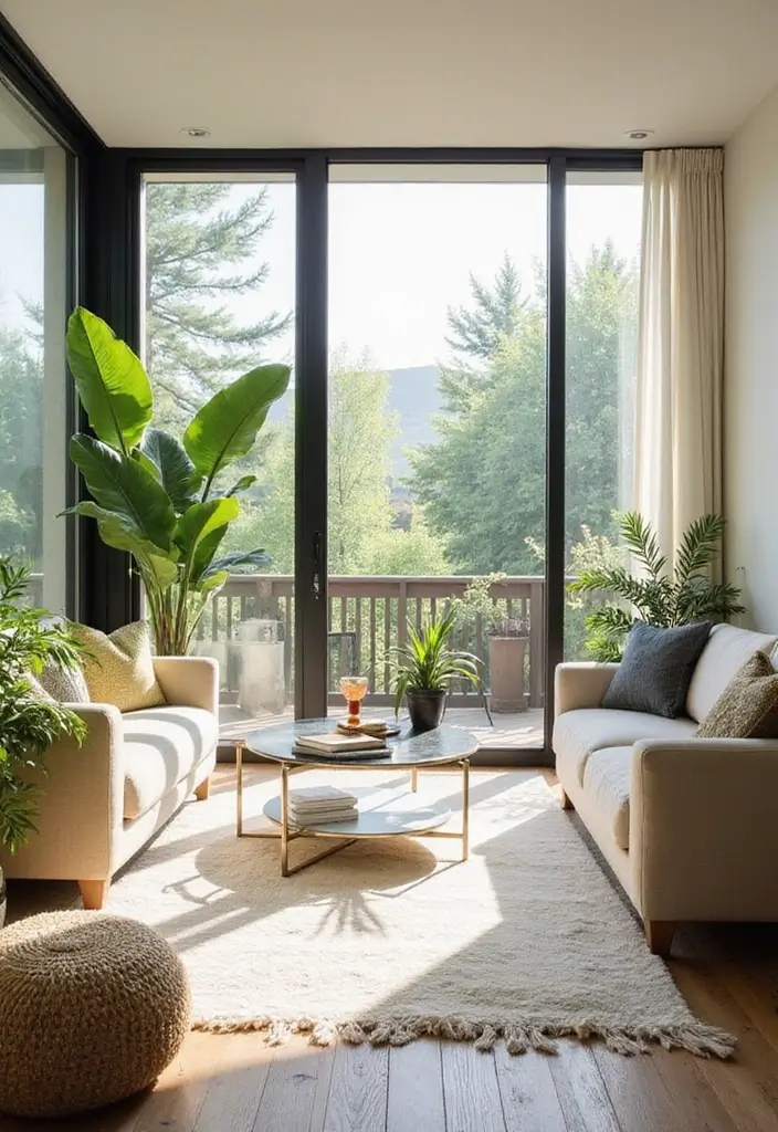 28 Low Seating Living Room Ideas That Feel Relaxed and Inviting - 16. Embrace the Outdoors