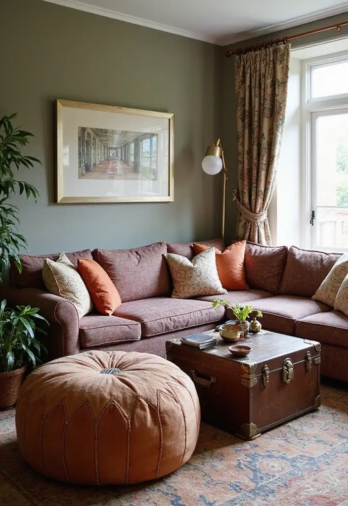 28 Low Seating Living Room Ideas That Feel Relaxed and Inviting - 17. Low Seating with a Twist