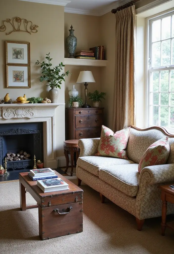 28 Low Seating Living Room Ideas That Feel Relaxed and Inviting - 20. Incorporating Vintage Finds