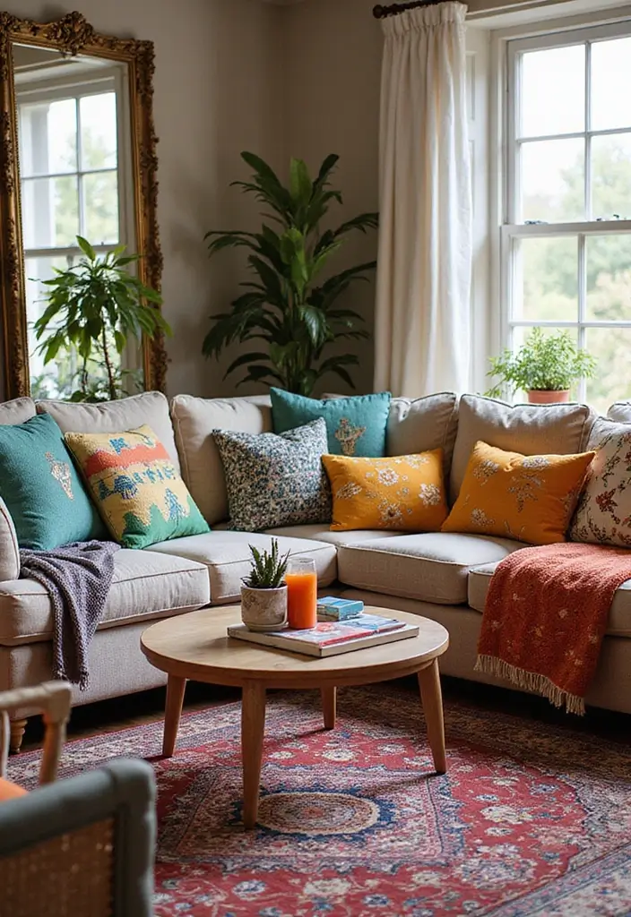 28 Low Seating Living Room Ideas That Feel Relaxed and Inviting - 27. Playful Patterns