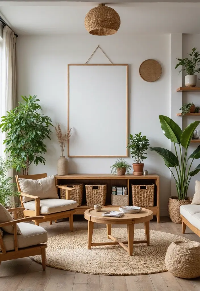 28 Low Seating Living Room Ideas That Feel Relaxed and Inviting - 5. Natural Elements Everywhere