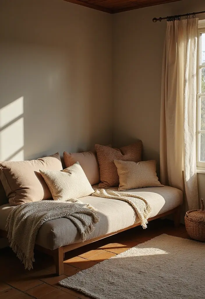 28 Low Seating Living Room Ideas That Feel Relaxed and Inviting - 7. Cushioned Nooks