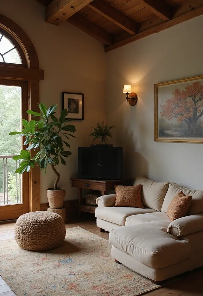 28 Sound System Living Room Ideas That Feel Immersive and Sleek - 13. Rustic Charm with Sound Systems