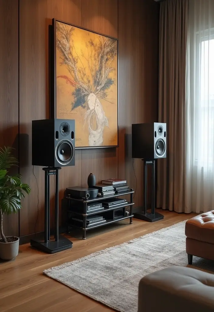 28 Sound System Living Room Ideas That Feel Immersive and Sleek - 18. Artistic Audio Displays