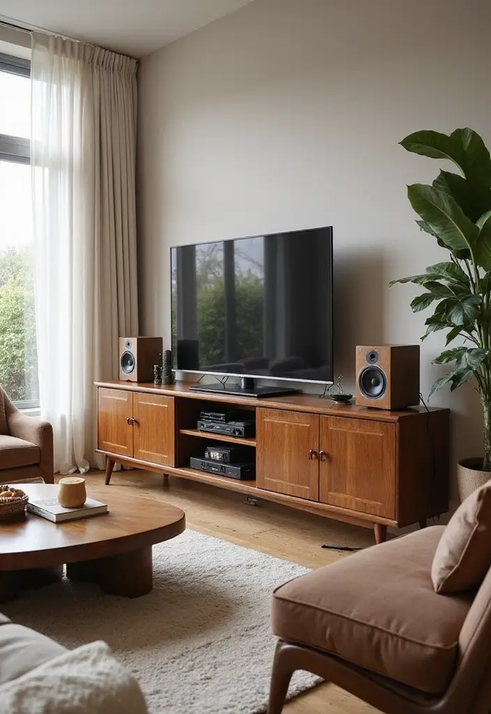 28 Sound System Living Room Ideas That Feel Immersive and Sleek - 5. Elegant Console Systems