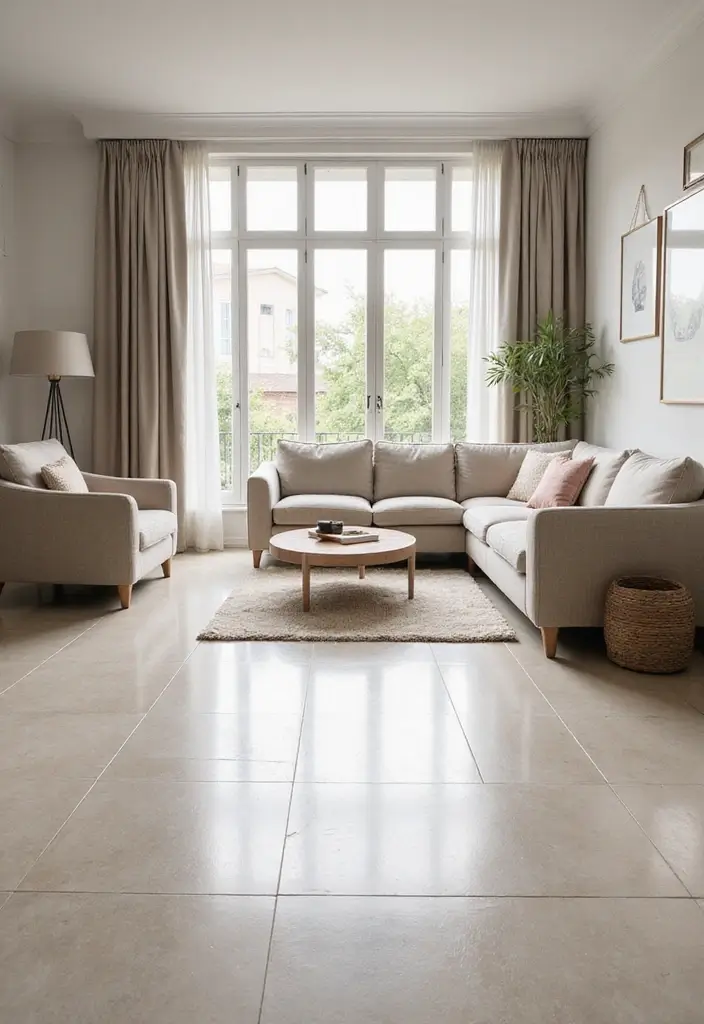 28 Tiles for Living Room Floor Small House Ideas That Add Space Illusion - 1. Light-Colored Porcelain Tiles
