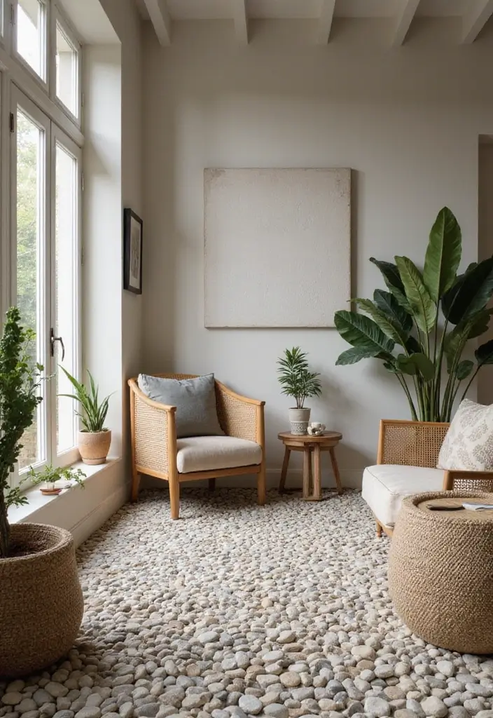 28 Tiles for Living Room Floor Small House Ideas That Add Space Illusion - 12. Pebble Mosaic Tiles