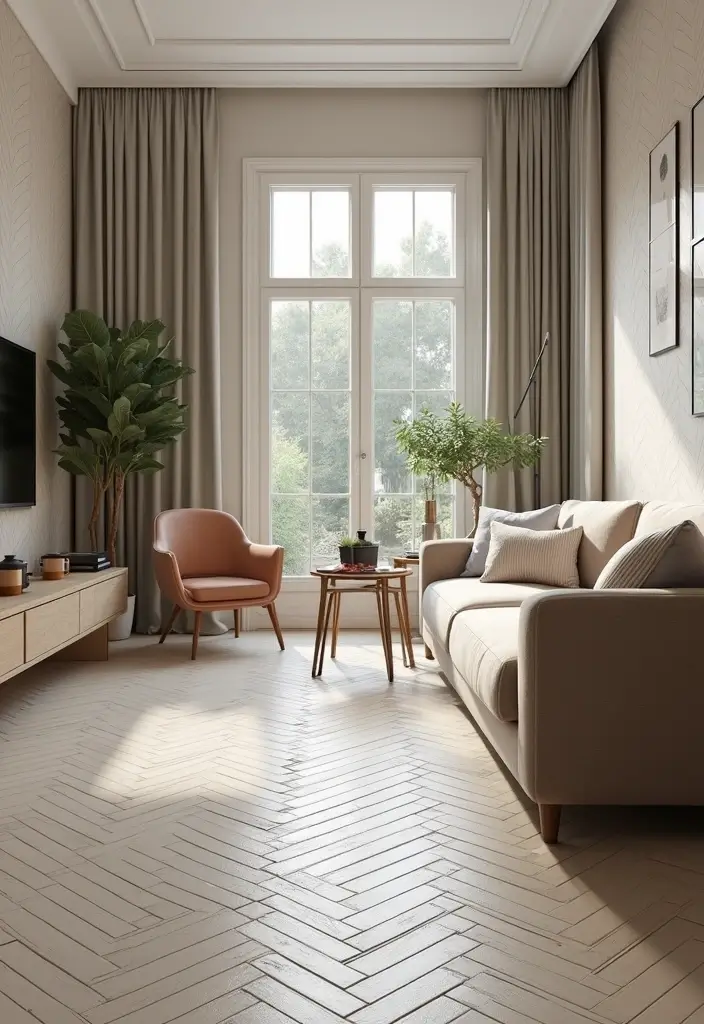 28 Tiles for Living Room Floor Small House Ideas That Add Space Illusion - 2. Chevron Patterned Tiles