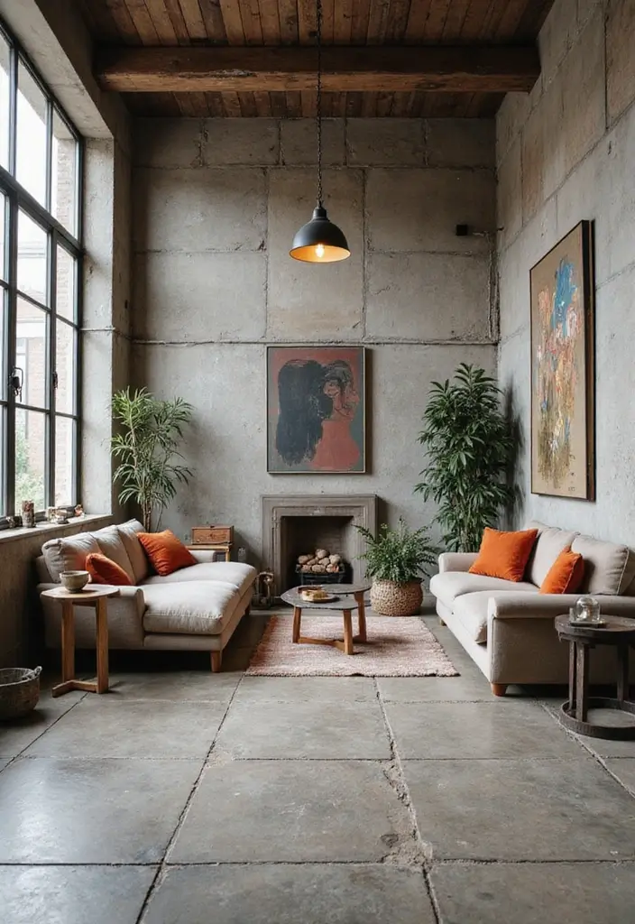 28 Tiles for Living Room Floor Small House Ideas That Add Space Illusion - 22. Modern Industrial Tiles