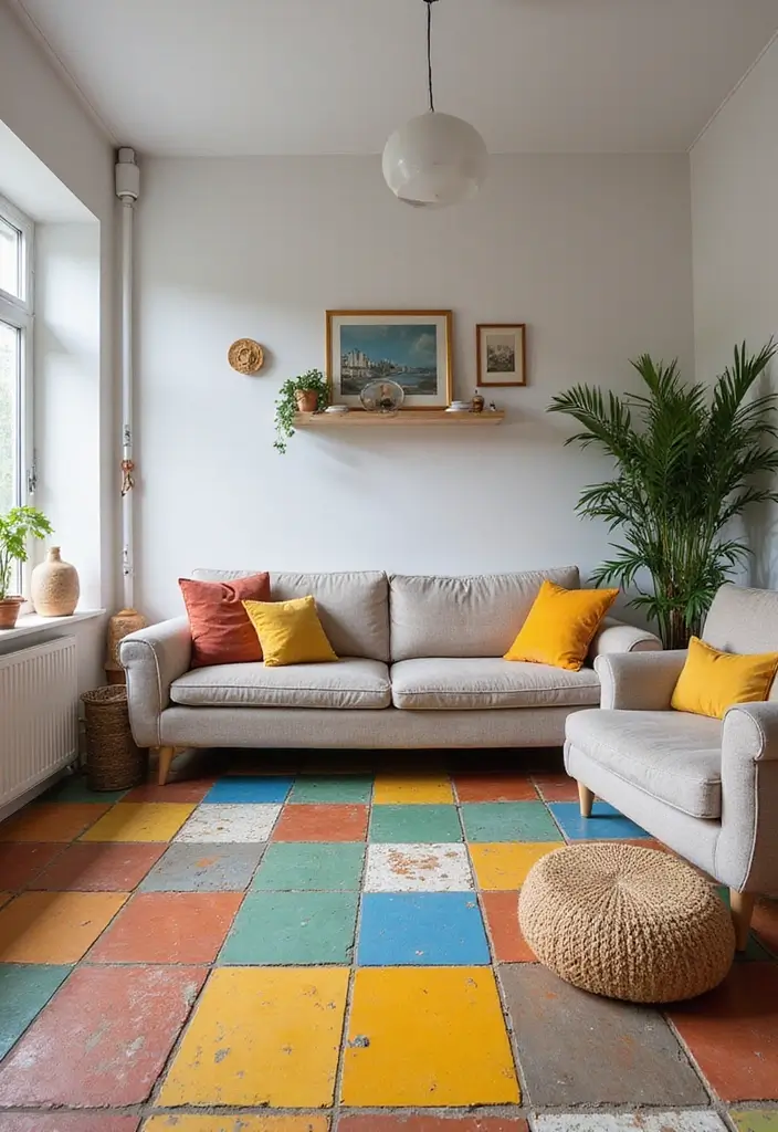 28 Tiles for Living Room Floor Small House Ideas That Add Space Illusion - 24. Colorful Ceramic Tiles