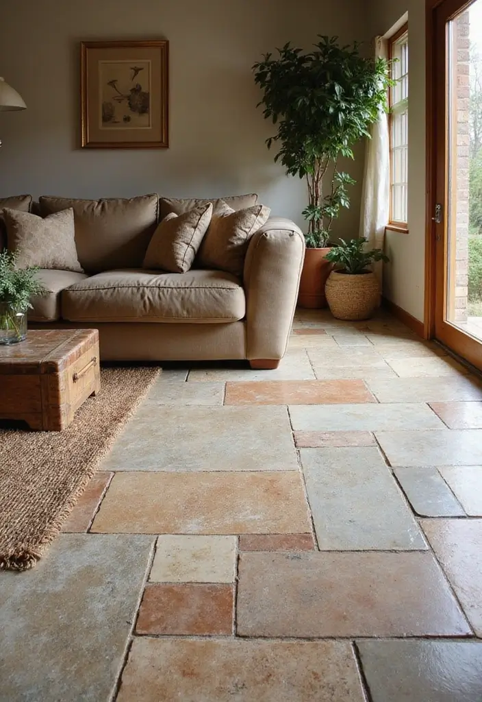 28 Tiles for Living Room Floor Small House Ideas That Add Space Illusion - 3. Natural Stone Tiles