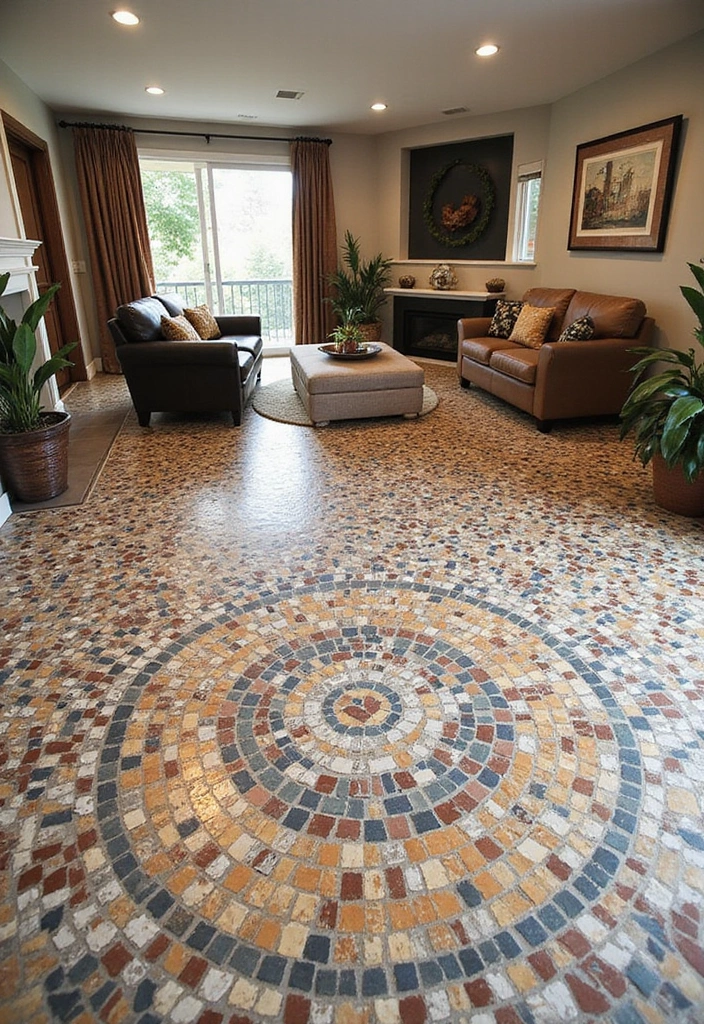 28 Tiles for Living Room Floor Small House Ideas That Add Space Illusion - 9. Mosaic Tile Floors