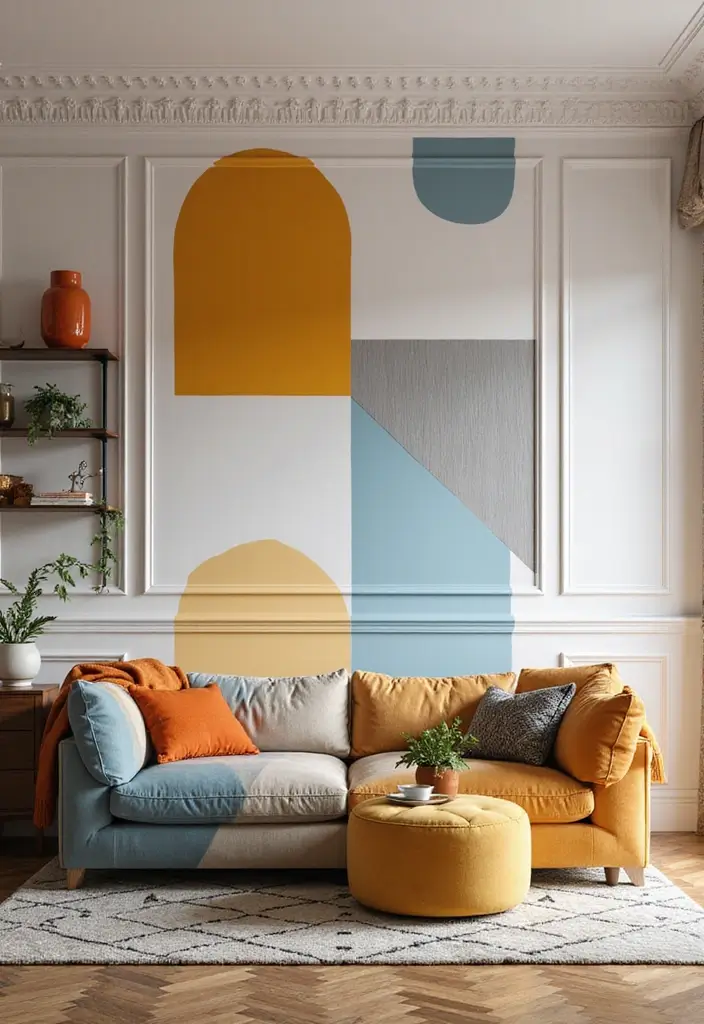 28 Wall Molding Ideas Living Room That Add Texture and Class - 12. Bold Geometric Patterns