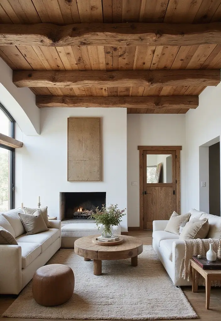 28 Wall Molding Ideas Living Room That Add Texture and Class - 9. Rustic Wood Beams
