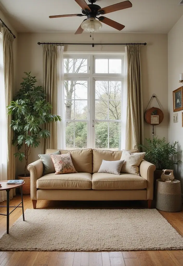 29 Beige and Olive Green Living Room Ideas That Feel Warm and Earthy - 14. Vintage Finds and Upcycled Decor