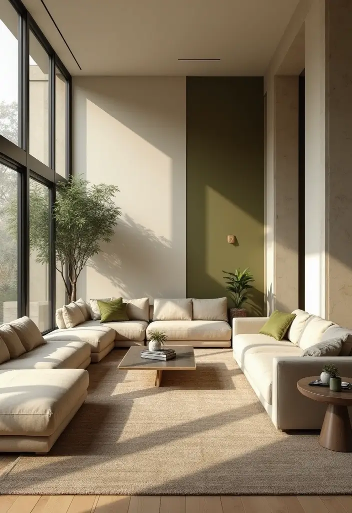 29 Beige and Olive Green Living Room Ideas That Feel Warm and Earthy - 15. Creating Zones with Color