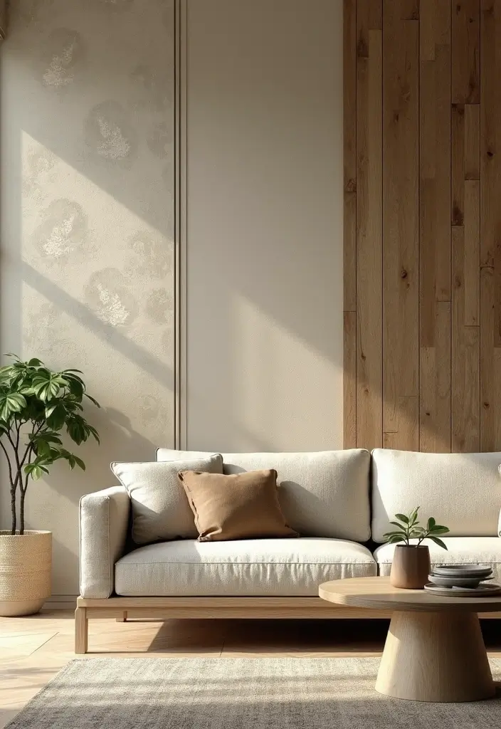 29 Beige and Olive Green Living Room Ideas That Feel Warm and Earthy - 16. Textured Wall Treatments