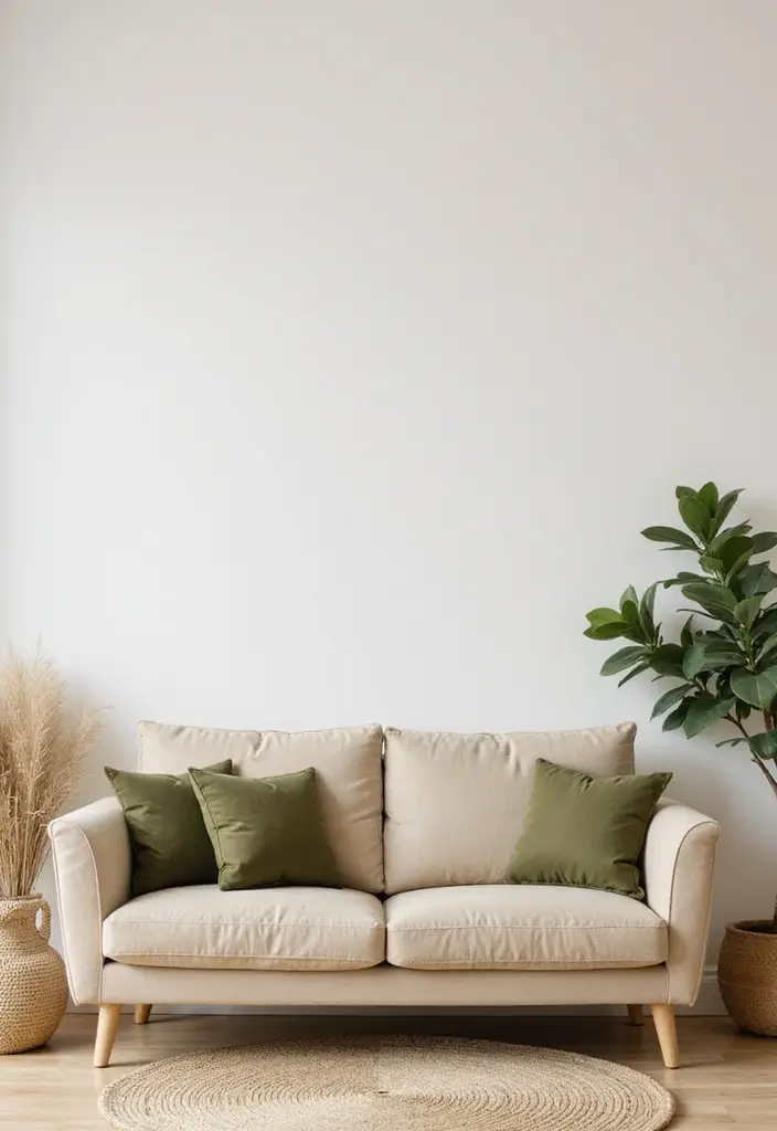29 Beige and Olive Green Living Room Ideas That Feel Warm and Earthy - 2. Earthy Textures with a Minimalist Approach