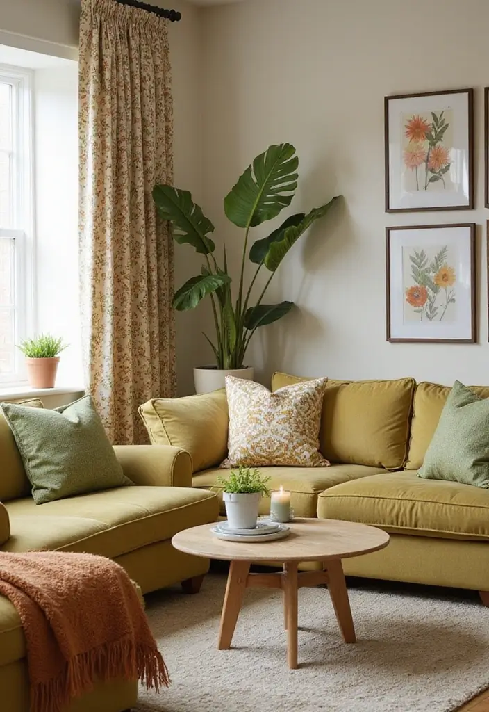 29 Beige and Olive Green Living Room Ideas That Feel Warm and Earthy - 26. Playful Patterns in Decor