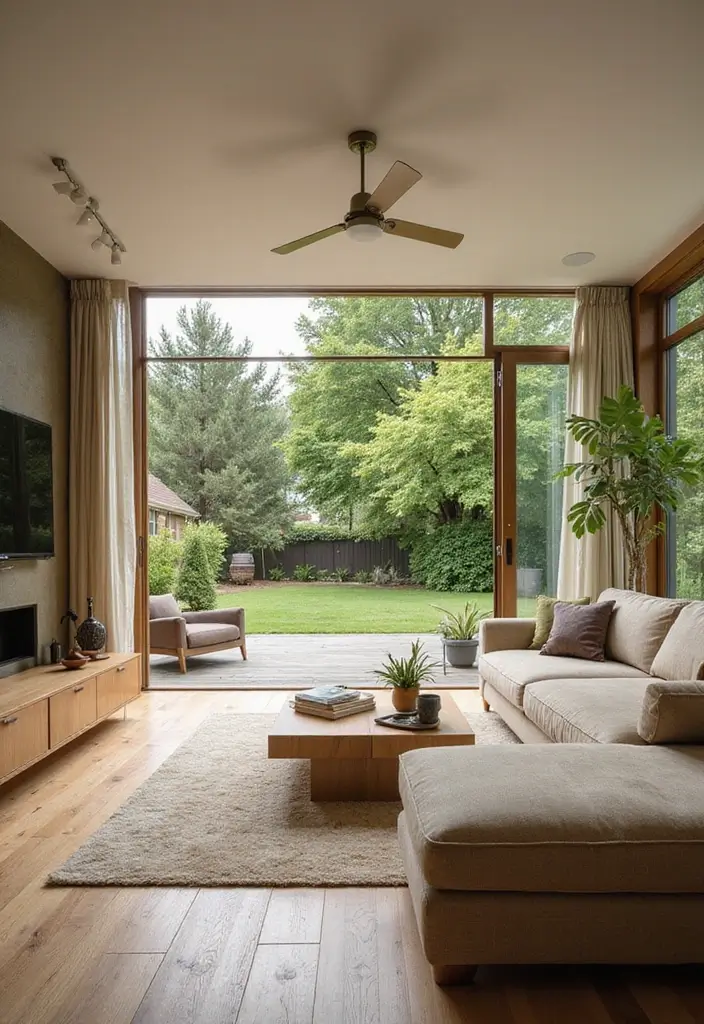 29 Beige and Olive Green Living Room Ideas That Feel Warm and Earthy - 27. Indoor-Outdoor Connectivity