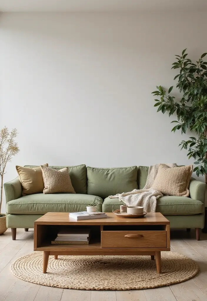 29 Beige and Olive Green Living Room Ideas That Feel Warm and Earthy - 28. Utilizing Space-Saving Solutions