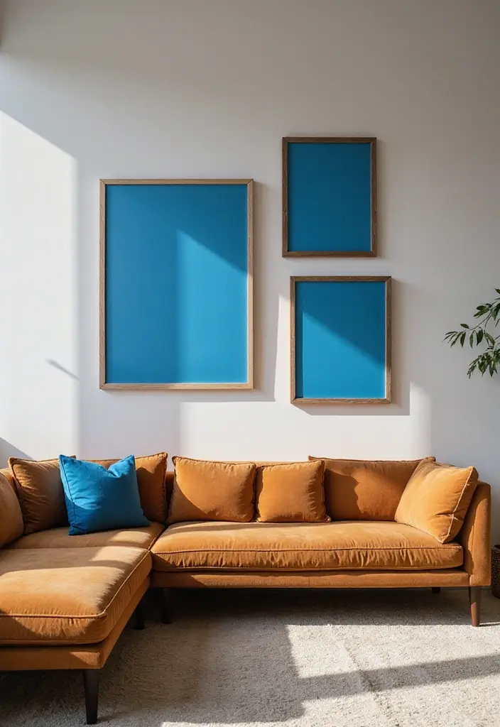 29 Brown and Blue Living Room Ideas That Feel Calm and Balanced - 13. Artistic Touches