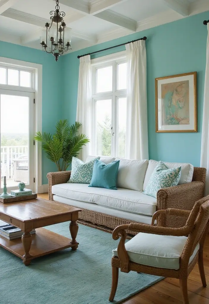 29 Brown and Blue Living Room Ideas That Feel Calm and Balanced - 18. Blue-Green Accents