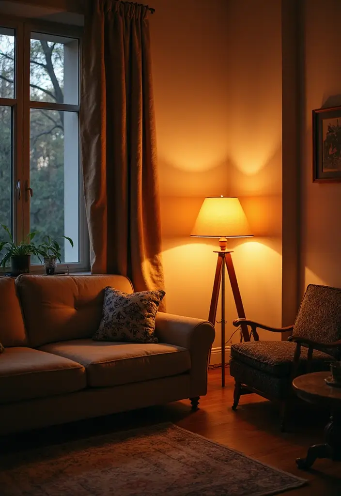 29 Brown and Blue Living Room Ideas That Feel Calm and Balanced - 19. Layered Lighting