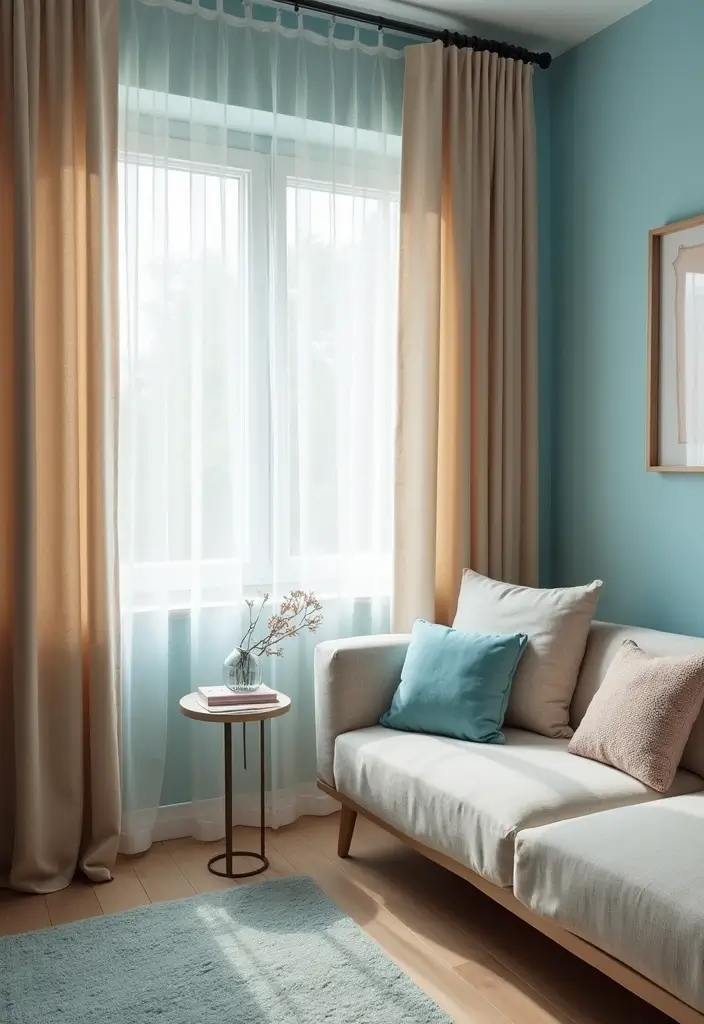 29 Brown and Blue Living Room Ideas That Feel Calm and Balanced - 2. Soft Sky Blue and Warm Taupe