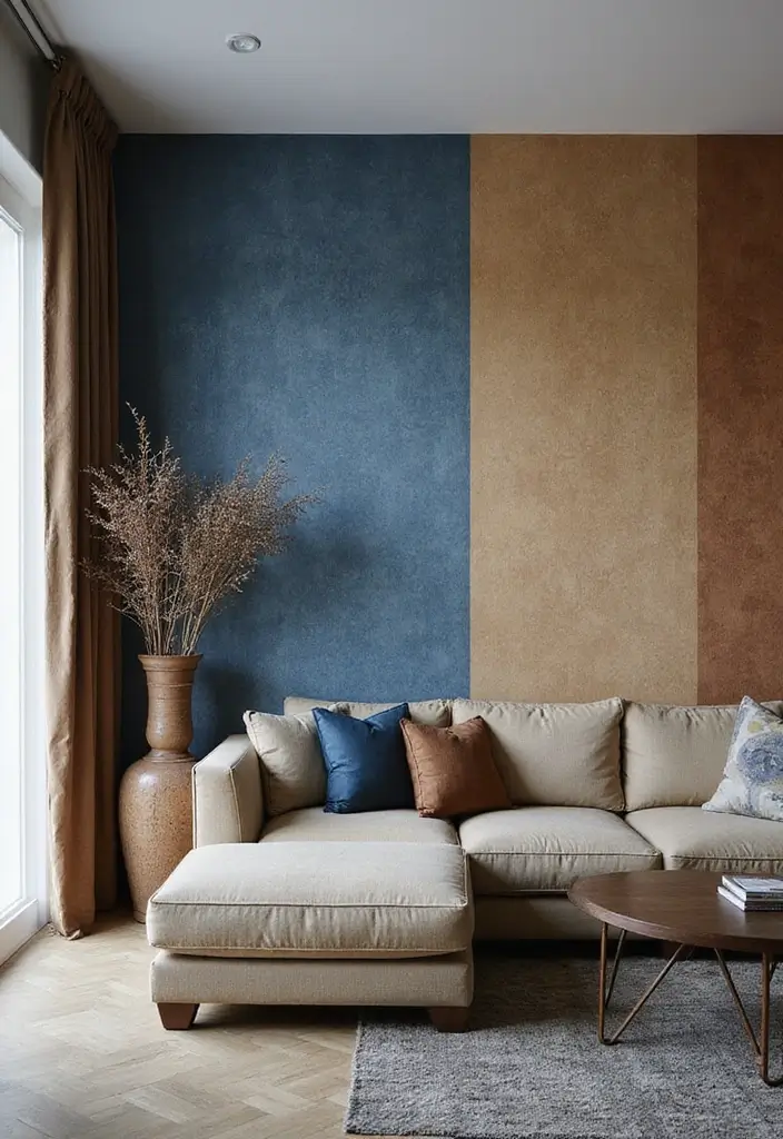 29 Brown and Blue Living Room Ideas That Feel Calm and Balanced - 21. Textured Wall Treatments