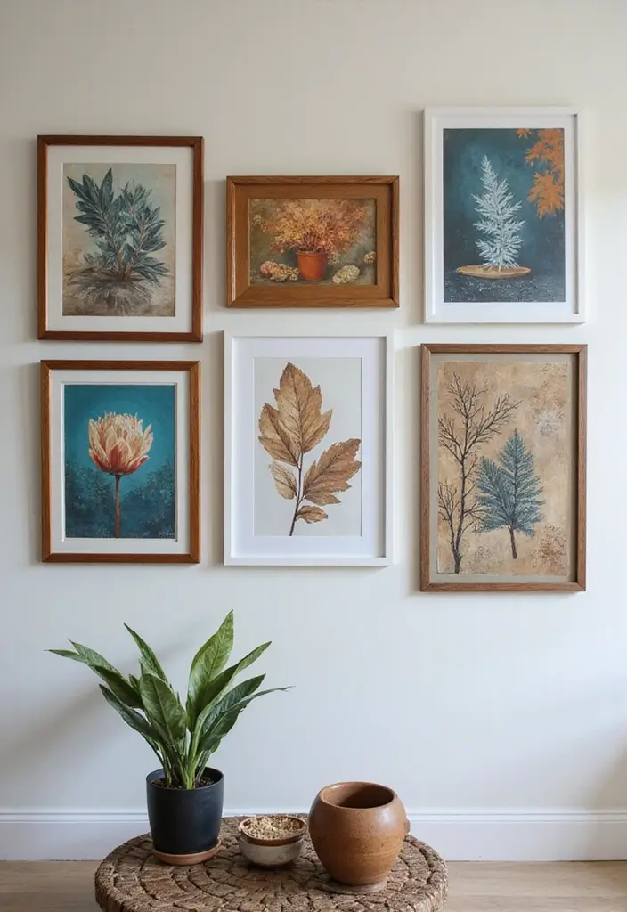 29 Brown and Blue Living Room Ideas That Feel Calm and Balanced - 27. Innovative Wall Art Displays