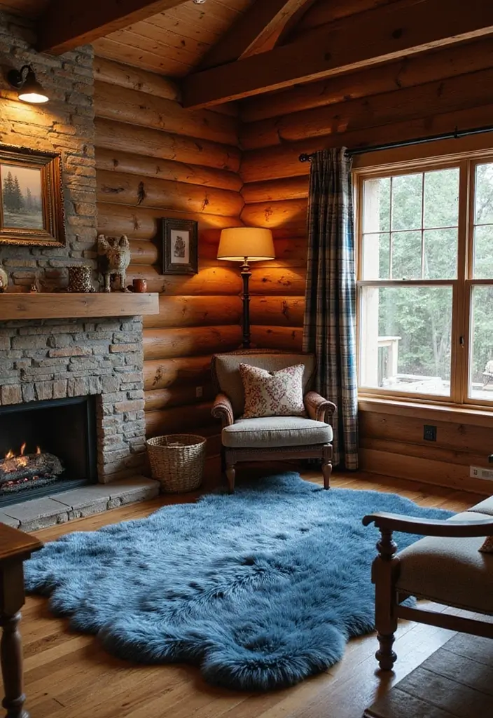 29 Brown and Blue Living Room Ideas That Feel Calm and Balanced - 5. Cozy Cabin Vibes