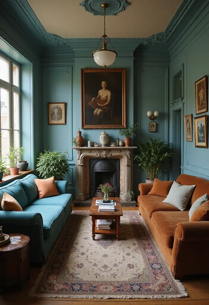 29 Brown and Blue Living Room Ideas That Feel Calm and Balanced - 8. Vintage Charm
