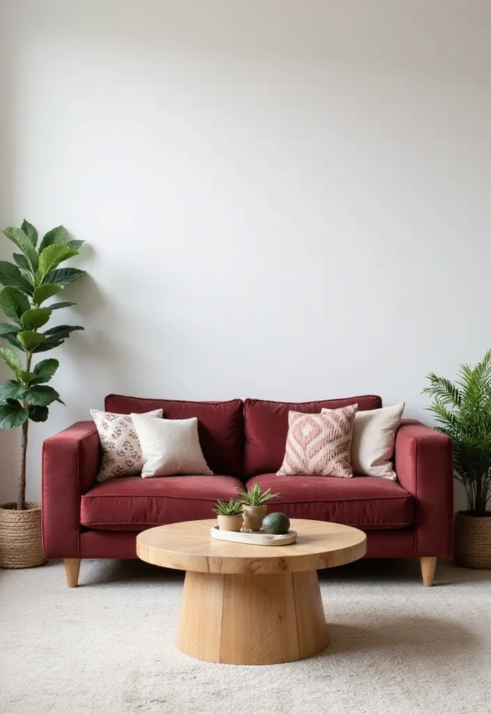 29 Burgundy Couch Living Room Ideas That Feel Rich and Stylish - 1. Minimalist Charm with a Burgundy Twist