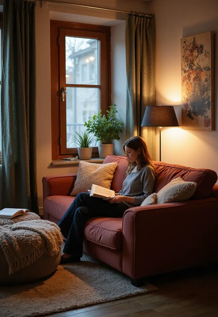 29 Burgundy Couch Living Room Ideas That Feel Rich and Stylish - 23. Create a Relaxing Reading Nook